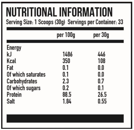 WHEY ISOLATE 2KG - Neutrition Information